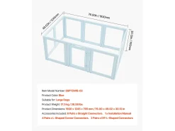 Parque para Cachorros SucceBuy, 193 x 124,5 x 76,5 cm, Caixa para Cachorros, com Janelas Transparentes e Fechadura, Estrutura em Azul