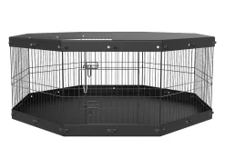 Parque para Cães SucceBuy Parque para Cães com 8 Painéis de Metal Dobrável com Capa e Almofada, Parque para Exercício
