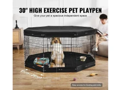 Parque para Cães SucceBuy Parque para Cães com 8 Painéis de Metal Dobrável com Capa Protetora, 76.20 cm de Altura