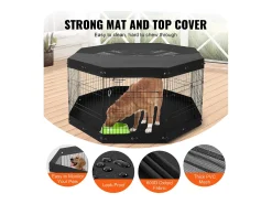 Parque para Cães SucceBuy Parque para Cães com 8 Painéis de Metal Dobrável com Capa Protetora, 76.20 cm de Altura