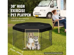 Parque para Cães SucceBuy Parque para Cães com 8 Painéis de Metal Dobrável com 76.20 cm de Altura e Tampa Superior