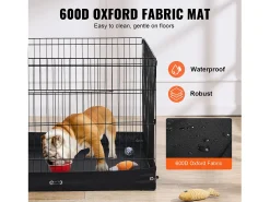 Parque para Cães SucceBuy Parque para Cães com 4 Painéis de Metal Dobrável com Almofada Inferior, 91.44 cm de Altura