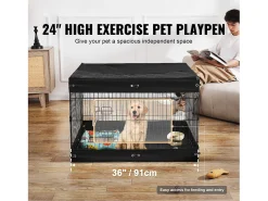 Parque para Cães SucceBuy, 4 Painéis Metálicos Dobráveis para o Exercício do Cão com Capa Protetora Inferior