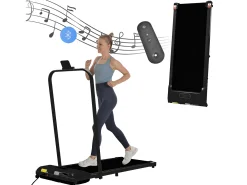 Passadeira ergométrica com ecrã LED, altifalante Bluetooth e suporte - Preta