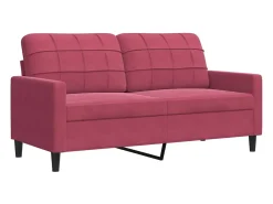 2pcs conjunto sofás c/ almofadões e rolos veludo vermelho tinto