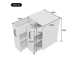 Pedestal de escritório com rodízios - 52 x 50 x 75 cm - com gavetas - intercambiável Esquerda-direita - Aglomerado - Branco