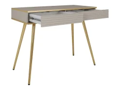 Penteadeira bege glamorosa com pernas douradas, 102 x 80 x 50