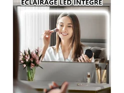 Penteadeira com banqueta, espelho HD e luzes LED ajustáveis, tomada, 5 gavetas, branca