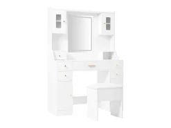 Penteadeira com espelho 152×40×105 cm - com banqueta - com LED ajustável e tomada - com 6 gavetas e 4 portas - branco