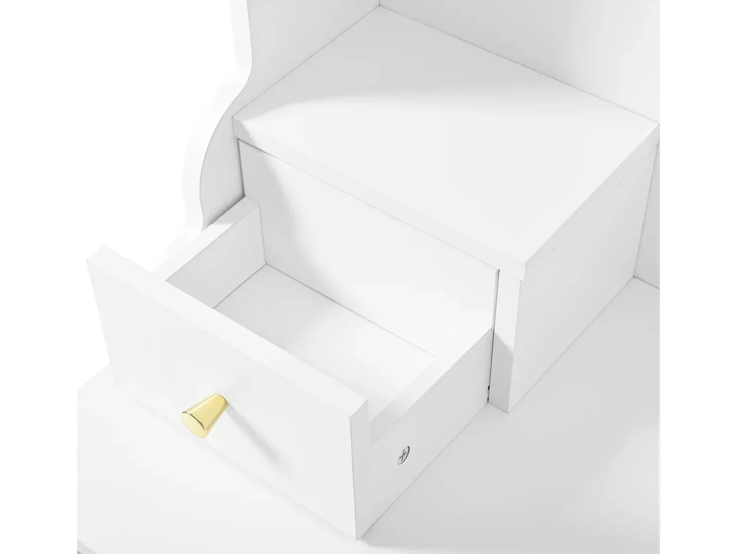 Penteadeira com espelho 152×40×105 cm - com banqueta - com LED ajustável e tomada - com 6 gavetas e 4 portas - branco