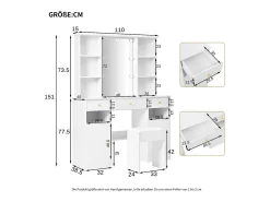 Penteadeira com espelho - com banquinho - com iluminação LED ajustável - 2 portas e 3 gavetas - branco