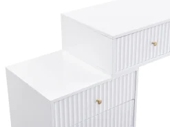 Penteadeira com espelho e 5 gavetas em branco e dourado - PEROLIA