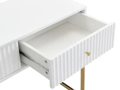 Penteadeira com espelho e 5 gavetas em branco e dourado - PEROLIA
