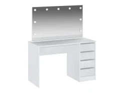 Penteadeira com espelho LED, 5 gavetas, cor branco brilhante – JENEMI