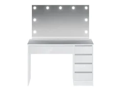 Penteadeira com espelho LED, 5 gavetas, cor branco brilhante – JENEMI