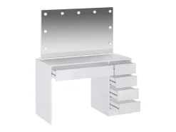 Penteadeira com espelho LED, 5 gavetas, cor branco brilhante – JENEMI