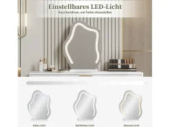 Penteadeira com espelho LED - 100 x 40 x 78 cm - com 2 gavetas + 2 portas - sem banqueta - aglomerado - branco