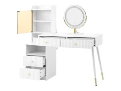 Penteadeira com espelho 100x40x125 cm - com LED ajustável - com 4 gavetas e 1 porta de vidro - 1 compartimento de armazenamento aberto - Branco