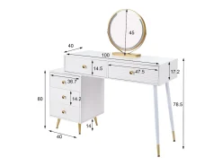 Penteadeira com espelho 100x40x78cm - com iluminação LED - com 5 gavetas - computador de mesa portátil - Branco (sem banquinho)