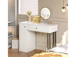 Penteadeira com espelho 100x40x116 cm - com iluminação LED 3 cores - com 1 gaveta e 1 porta - Branco