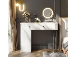 Penteadeira com espelho 100x40x116 cm - com iluminação LED 3 cores - com 1 gaveta e 1 porta - Branco