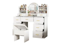 Penteadeira com espelho 120x40x135 cm - com iluminação LED - com 9 gavetas - branco