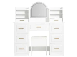 Penteadeira com espelho 120x40x135 cm - com iluminação LED - com 9 gavetas - branco