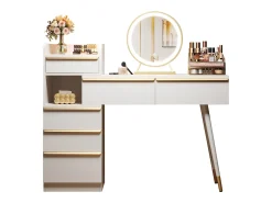 Penteadeira com iluminação LED 100 x 41,5 x 102 cm - com 6 gavetas - tampo extensível - branco