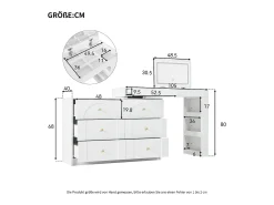 Penteadeira com iluminação LED 105x40x80 cm - com 7 gavetas - com compartimentos de armazenamento - branco