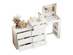 Penteadeira com iluminação LED 105x40x80 cm - com 7 gavetas - com compartimentos de armazenamento - branco