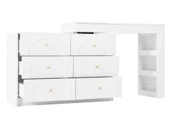 Penteadeira com iluminação LED 105x40x80 cm - com 7 gavetas - com compartimentos de armazenamento - branco