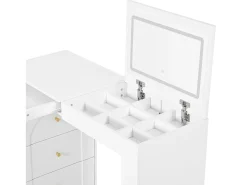 Penteadeira com iluminação LED 105x40x80 cm - com 7 gavetas - com compartimentos de armazenamento - branco