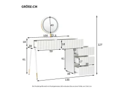 Penteadeira com iluminação LED 100×40×127 cm - com 5 gavetas - branco