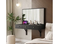 Penteadeira de parede com espelho + 3 gavetas + tomadas - 100 x 45 x 105 cm - aglomerado - preto