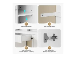 Penteadeira, Grande Espelho LED com Brilho Ajustável, 1 Gaveta e 2 Portas, 2 Tomadas AC e 2 Portas USB, Branco, 110x40x135cm