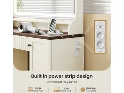 Penteadeira, Grande Espelho LED com Brilho Ajustável, 1 Gaveta e 2 Portas, 2 Tomadas AC e 2 Portas USB, Marrom Chocolate, 110x40x135cm