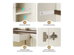 Penteadeira, Grande Espelho LED com Brilho Ajustável, 1 Gaveta e 2 Portas, 2 Tomadas AC e 2 Portas USB, Marrom Chocolate, 110x40x135cm