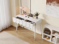 Penteadeira moderna com 2 gavetas - 100 x 40 x 76 cm - pés de metal - MDF + aglomerado - branca
