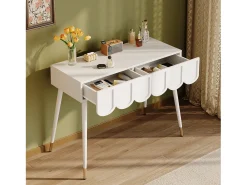 Penteadeira moderna com 2 gavetas - 100 x 40 x 76 cm - pés de metal - MDF + aglomerado - branca