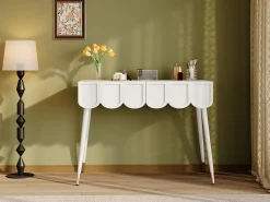 Penteadeira moderna com 2 gavetas - 100 x 40 x 76 cm - pés de metal - MDF + aglomerado - branca