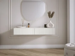 Penteadeira suspensa com duas gavetas, frente canelada - Cor: Branco, 100 x 40 x 16 cm