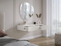 Penteadeira suspensa com duas gavetas, frente canelada - Cor: Branco, 100 x 40 x 16 cm