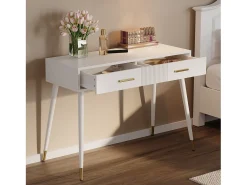 Penteadeira 100x40x76 cm - com 2 gavetas - pernas de metal - branco (sem espelho)