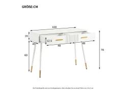 Penteadeira 100x40x76 cm - com 2 gavetas - pernas de metal - branco (sem espelho)