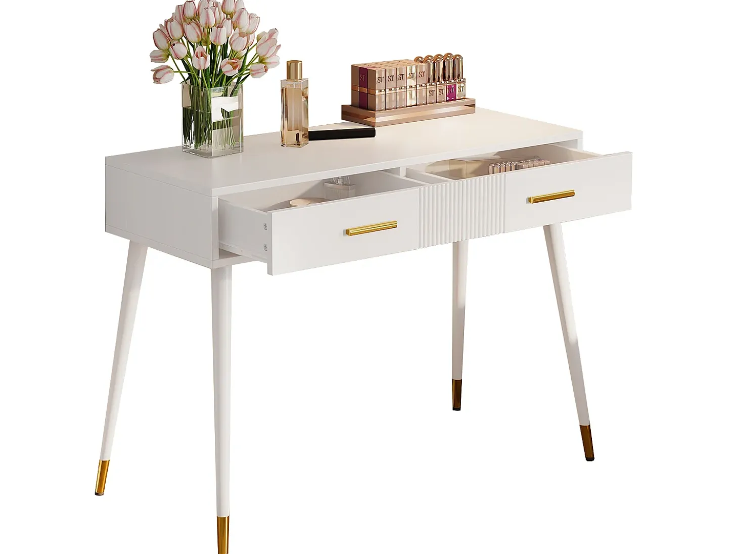 Penteadeira 100x40x76 cm - com 2 gavetas - pernas de metal - branco (sem espelho)