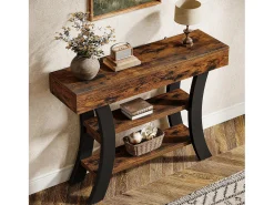 Pequena mesa de apoio de 105 cm para o hall, mesa de sofá rústica com 3 níveis