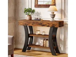Pequena mesa de apoio de 105 cm para o hall, mesa de sofá rústica com 3 níveis