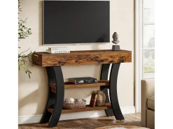 Pequena mesa de apoio de 105 cm para o hall, mesa de sofá rústica com 3 níveis