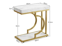Pequena mesa estreita em ouro branco - Mesa auxiliar em formato de C - Mesa de luz moderna