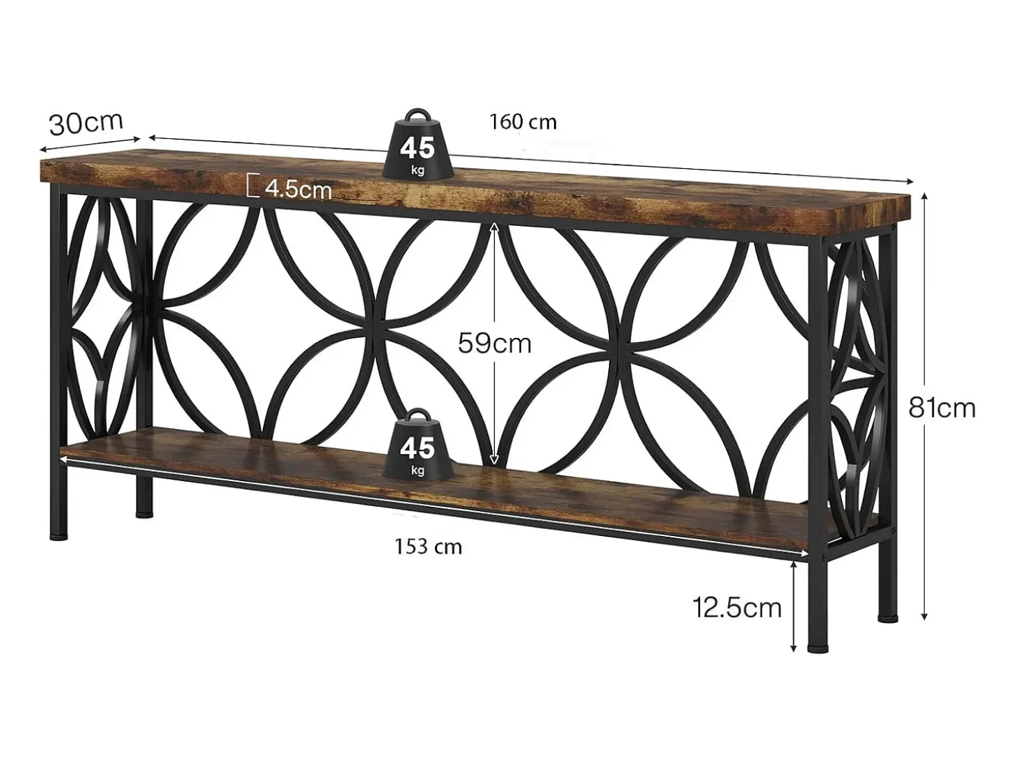 Pequena mesa para sofá de 160 cm - Mesa para sofá industrial longa para atrás do sofá